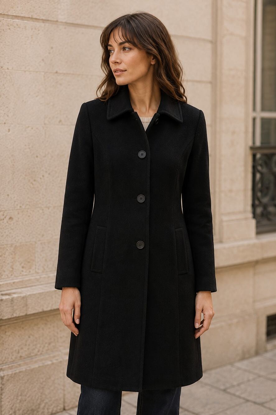 Larry Levin Coat Womens 6 Black Lambswool Cashmere Classic Button Wool